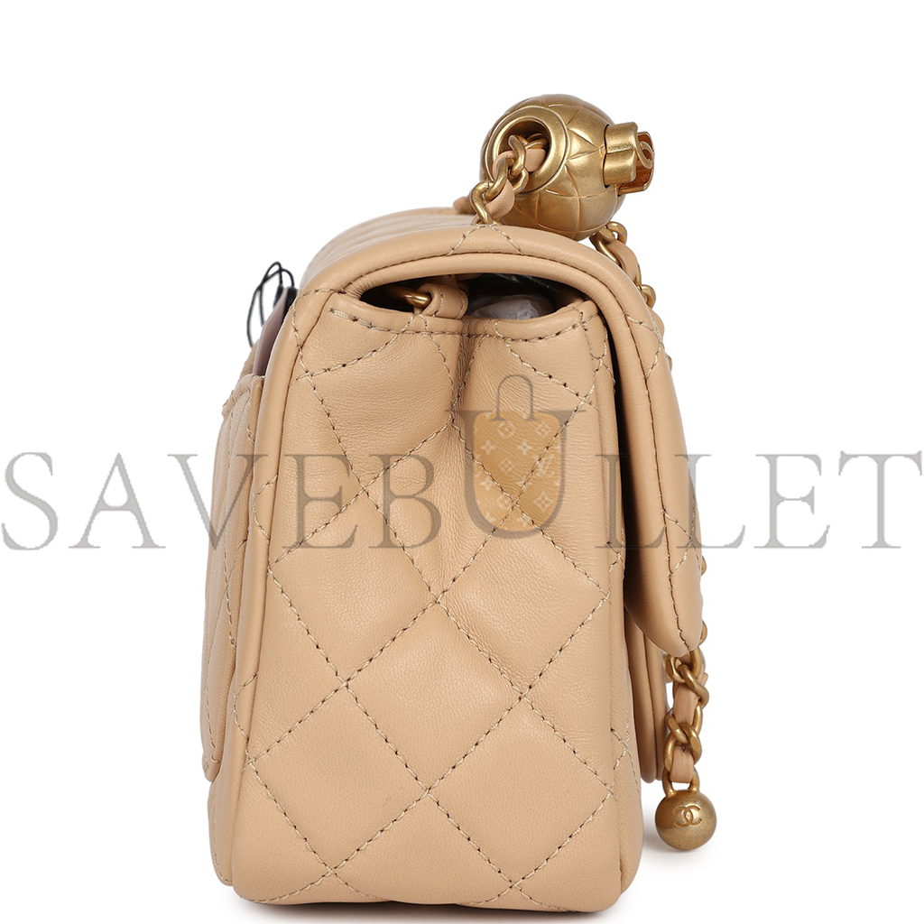 Ch*el beige leather mini square flap bag as1786 (17*13*8cm)